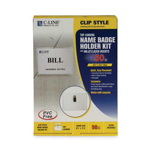 Image of C-Line® Name Badge Kits, Top Load, 3 1/2 X 2 1/4, Clear, 50/box