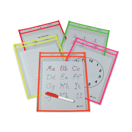 Image of C-Line® Reusable Dry Erase Pockets, 9 X 12, Assorted Neon Colors, 25/box