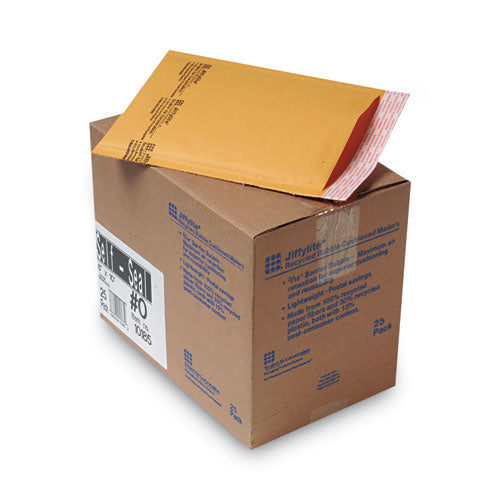 Image of Sealed Air Jiffylite Self-Seal Bubble Mailer, #0, Barrier Bubble Air Cell Cushion, Self-Adhesive Closure, 6 x 10, Brown Kraft, 25/CT