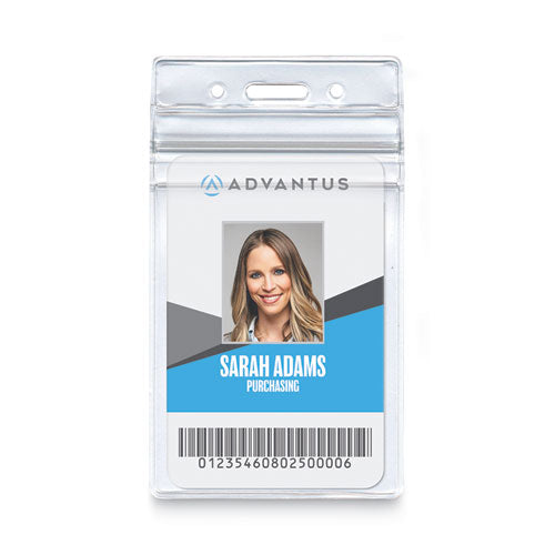 Image of Advantus Resealable ID Badge Holders, Vertical Orientation, Transparent Frost 2.68" x 5" Holder, 2.38" x 3.75" Insert, 50/Pack