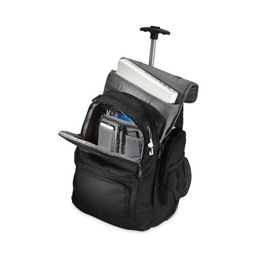 Image of Samsonite® Rolling Backpack, Fits Devices Up to 15.6", Polyester, 14 x 8 x 21, Black/Charcoal