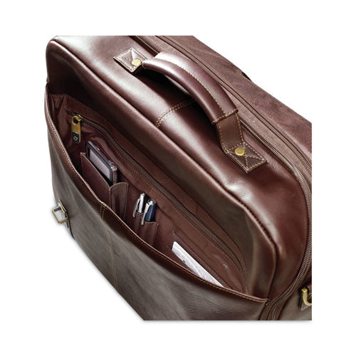 Image of Samsonite® Leather Flapover Case, Fits Devices Up to 15.6", Leather, 16 x 6 x 13, Brown