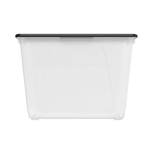 Image of Storex Storage Tote, 16 Gal, 22.7" X 18.25" X 12.86", Clear/black