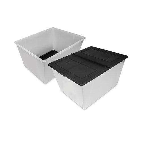 Image of Storex Storage Tote, 16 Gal, 22.7" X 18.25" X 12.86", Clear/black