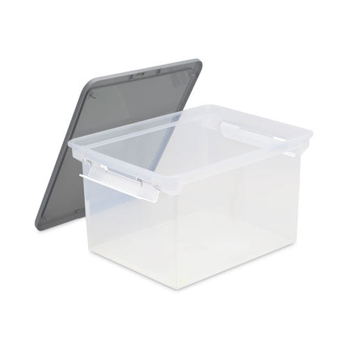 Image of Storex Portable File Tote With Locking Handles, Letter/legal Files, 18.5" X 14.25" X 10.88", Clear/silver