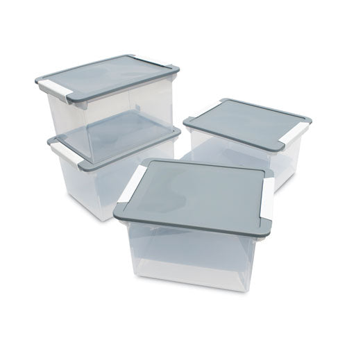 Image of Storex Portable File Tote With Locking Handles, Letter/legal Files, 18.5" X 14.25" X 10.88", Clear/silver