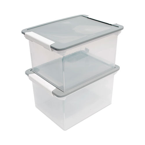 Image of Storex Portable File Tote With Locking Handles, Letter/legal Files, 18.5" X 14.25" X 10.88", Clear/silver