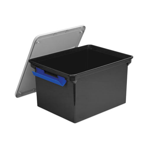 Image of Storex Portable File Tote With Locking Handles, Letter/legal Files, 18.5" X 14.25" X 10.88", Black/silver
