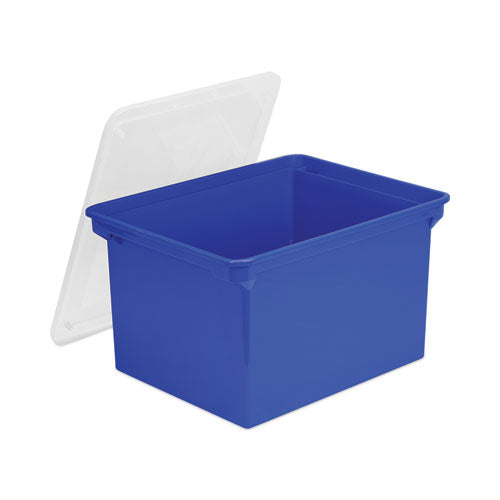 Image of Storex Plastic File Tote, Letter/legal Files, 18.5" X 14.25" X 10.88", Blue/clear