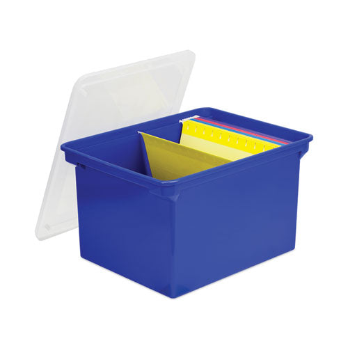 Image of Storex Plastic File Tote, Letter/legal Files, 18.5" X 14.25" X 10.88", Blue/clear