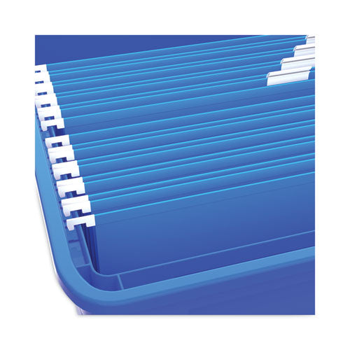 Image of Storex Plastic File Tote, Letter/legal Files, 18.5" X 14.25" X 10.88", Blue/clear