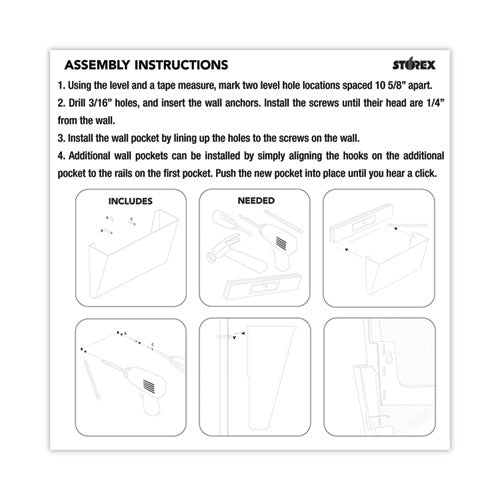 Image of Storex Wall File, 3 Sections, Letter Size, 13" x 4" x 14", Clear, 3/Set