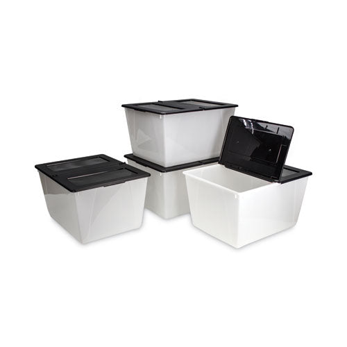 Image of Storex Storage Tote, 16 Gal, 22.7" X 18.25" X 12.86", Clear/black