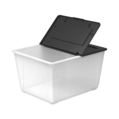 Image of Storex Storage Tote, 16 Gal, 22.7" X 18.25" X 12.86", Clear/black
