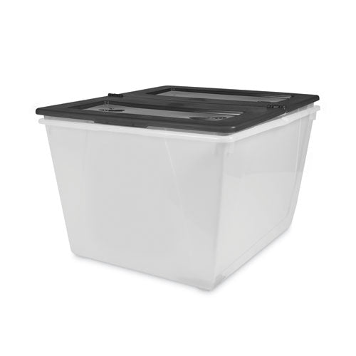 Image of Storex Storage Tote, 16 Gal, 22.7" X 18.25" X 12.86", Clear/black