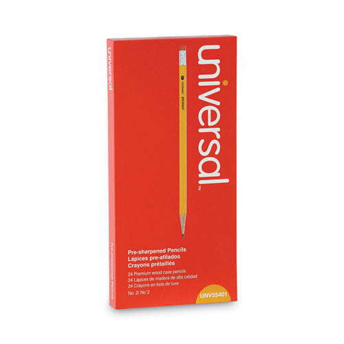 Image of Universal #2 Pre-Sharpened Woodcase Pencil, Hb (#2), Black Lead, Yellow Barrel, 24/pack