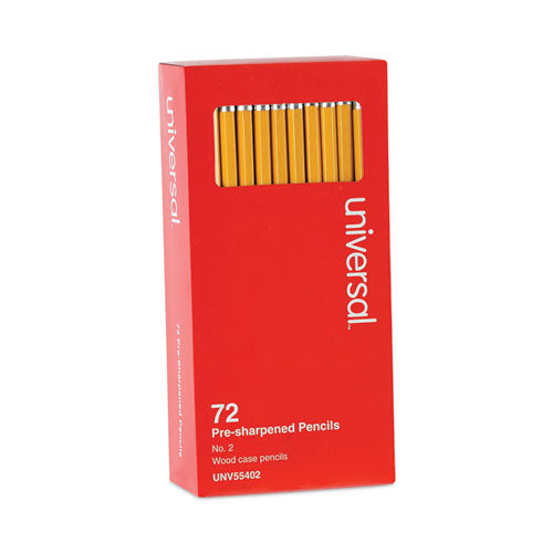 Image of Universal #2 Pre-Sharpened Woodcase Pencil, Hb (#2), Black Lead, Yellow Barrel, 72/pack