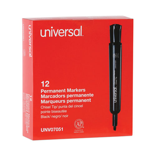 Image of Universal Chisel Tip Permanent Marker, Broad Chisel Tip, Black, Dozen