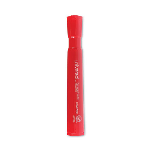 Image of Universal Chisel Tip Permanent Marker, Broad Chisel Tip, Red, Dozen