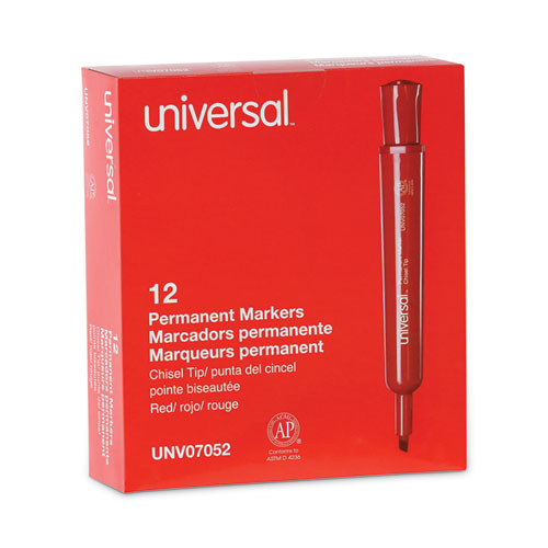 Image of Universal Chisel Tip Permanent Marker, Broad Chisel Tip, Red, Dozen