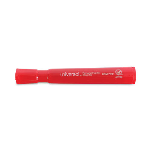 Image of Universal Chisel Tip Permanent Marker, Broad Chisel Tip, Red, Dozen