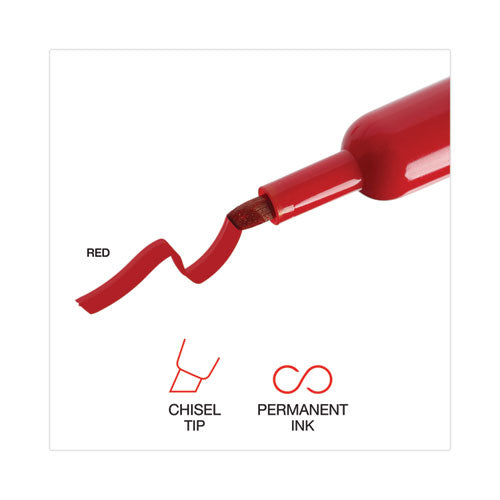 Image of Universal Chisel Tip Permanent Marker, Broad Chisel Tip, Red, Dozen