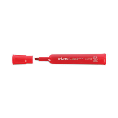 Image of Universal Chisel Tip Permanent Marker, Broad Chisel Tip, Red, Dozen