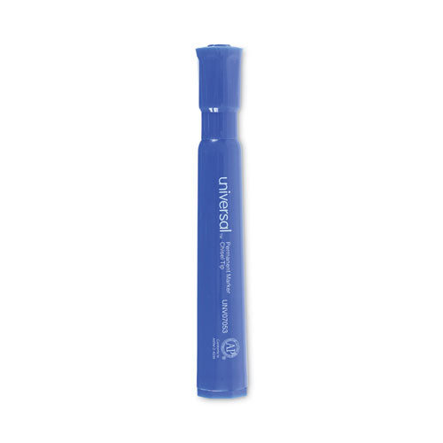 Image of Universal Chisel Tip Permanent Marker, Broad Chisel Tip, Blue, Dozen