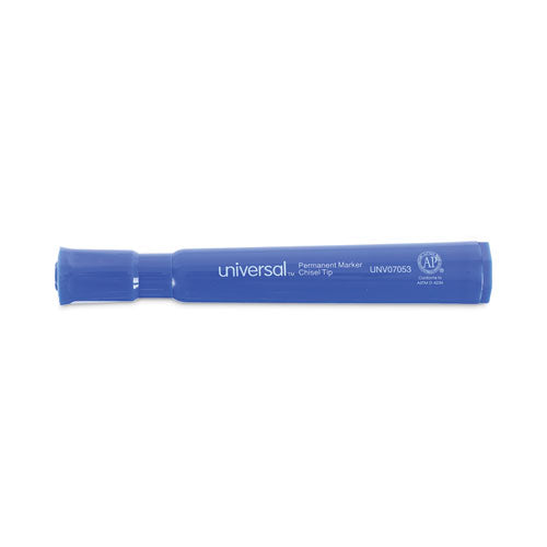 Image of Universal Chisel Tip Permanent Marker, Broad Chisel Tip, Blue, Dozen