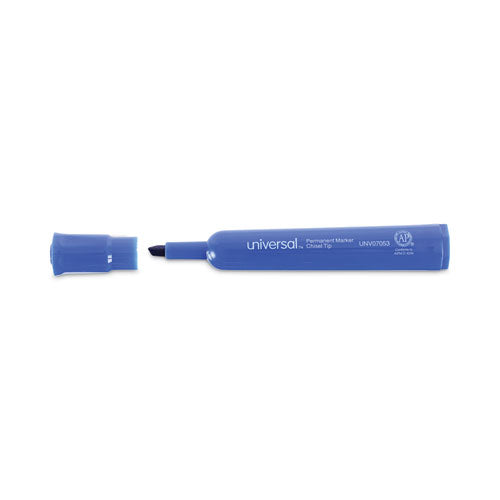 Image of Universal Chisel Tip Permanent Marker, Broad Chisel Tip, Blue, Dozen