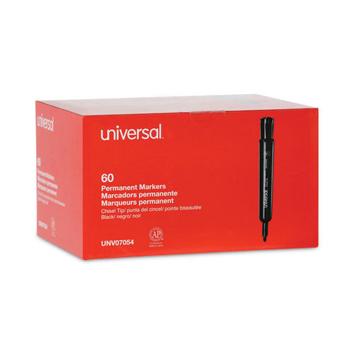 Image of Universal Chisel Tip Permanent Marker Value Pack, Broad Chisel Tip, Black, 60/pack
