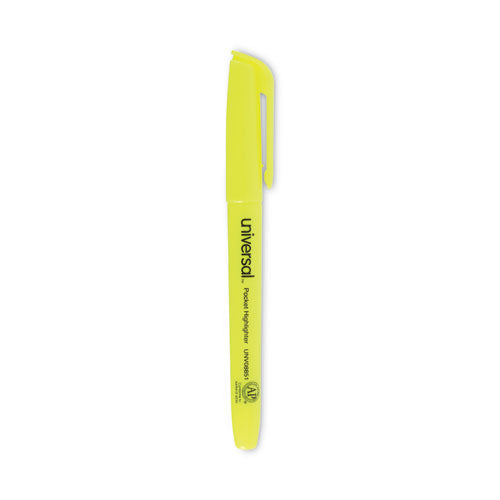 Image of Universal Pocket Highlighters, Fluorescent Yellow Ink, Chisel Tip, Yellow Barrel, Dozen