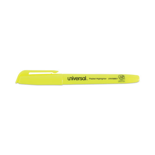 Image of Universal Pocket Highlighters, Fluorescent Yellow Ink, Chisel Tip, Yellow Barrel, Dozen