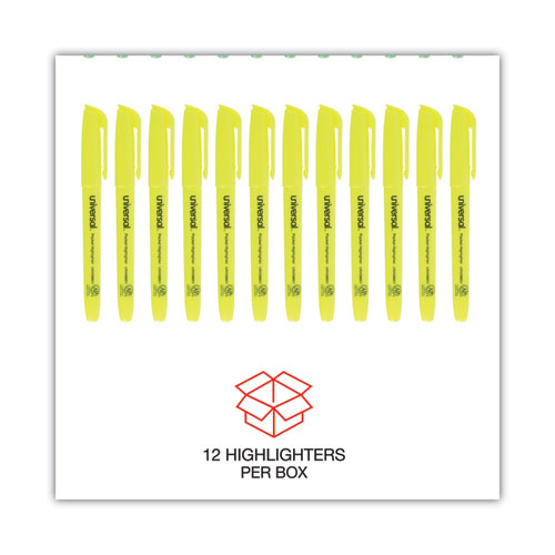 Image of Universal Pocket Highlighters, Fluorescent Yellow Ink, Chisel Tip, Yellow Barrel, Dozen