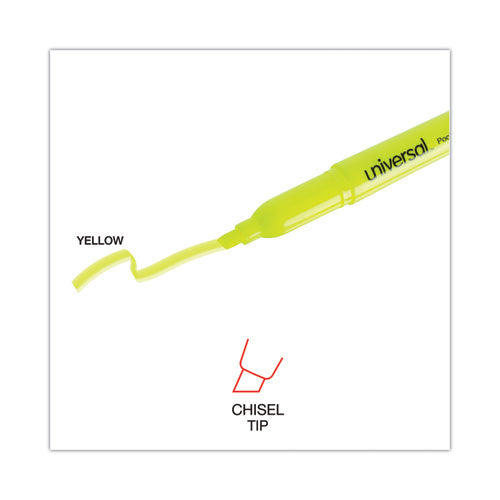 Image of Universal Pocket Highlighters, Fluorescent Yellow Ink, Chisel Tip, Yellow Barrel, Dozen