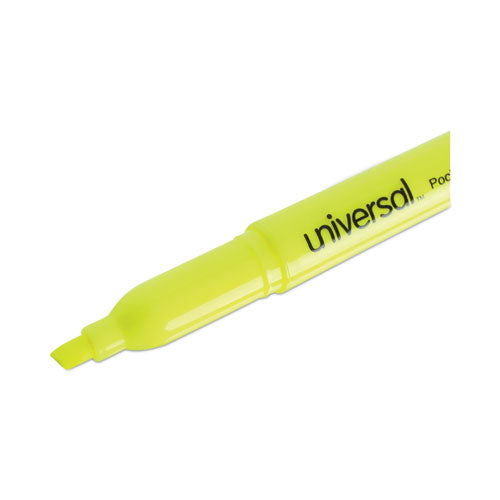 Image of Universal Pocket Highlighters, Fluorescent Yellow Ink, Chisel Tip, Yellow Barrel, Dozen
