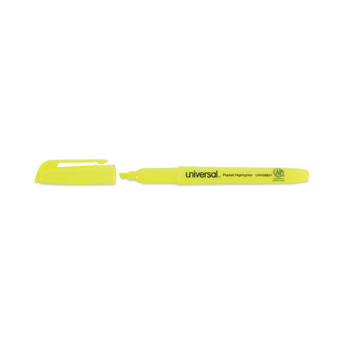 Image of Universal Pocket Highlighters, Fluorescent Yellow Ink, Chisel Tip, Yellow Barrel, Dozen