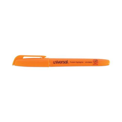 Image of Universal Pocket Highlighters, Fluorescent Orange Ink, Chisel Tip, Orange Barrel, Dozen