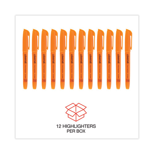 Image of Universal Pocket Highlighters, Fluorescent Orange Ink, Chisel Tip, Orange Barrel, Dozen