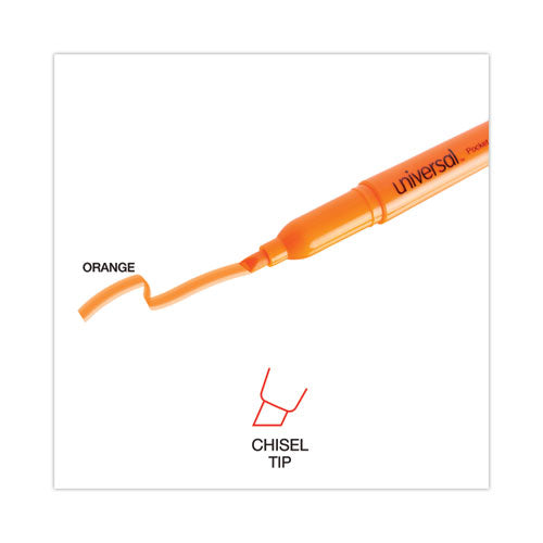 Image of Universal Pocket Highlighters, Fluorescent Orange Ink, Chisel Tip, Orange Barrel, Dozen