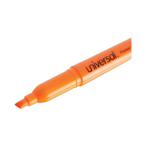 Image of Universal Pocket Highlighters, Fluorescent Orange Ink, Chisel Tip, Orange Barrel, Dozen