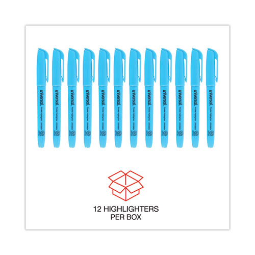 Image of Universal Pocket Highlighters, Fluorescent Blue Ink, Chisel Tip, Blue Barrel, Dozen