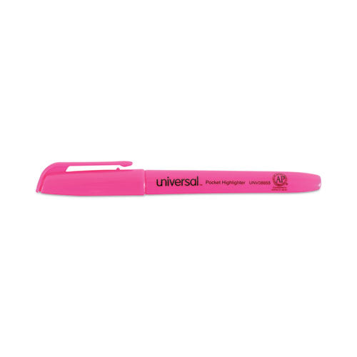 Image of Universal Pocket Highlighters, Fluorescent Pink Ink, Chisel Tip, Pink Barrel, Dozen