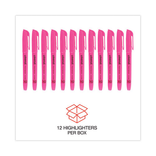 Image of Universal Pocket Highlighters, Fluorescent Pink Ink, Chisel Tip, Pink Barrel, Dozen