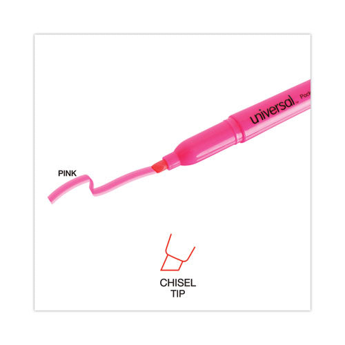 Image of Universal Pocket Highlighters, Fluorescent Pink Ink, Chisel Tip, Pink Barrel, Dozen