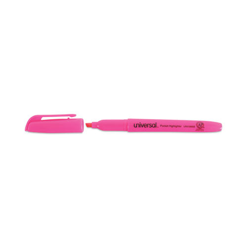 Image of Universal Pocket Highlighters, Fluorescent Pink Ink, Chisel Tip, Pink Barrel, Dozen