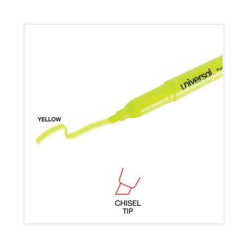 Image of Universal Pocket Highlighter Value Pack, Fluorescent Yellow Ink, Chisel Tip, Yellow Barrel, 36/pack