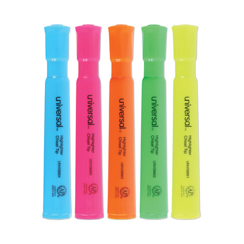 Image of Universal Desk Highlighters, Assorted Ink Colors, Chisel Tip, Assorted Barrel Colors, 5/set