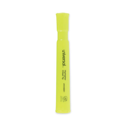 Image of Universal Desk Highlighters, Fluorescent Yellow Ink, Chisel Tip, Yellow Barrel, Dozen