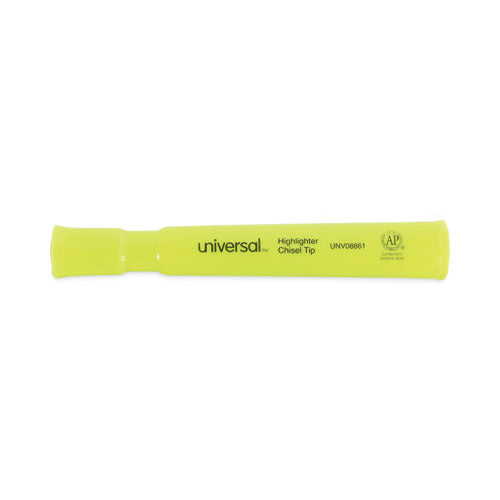 Image of Universal Desk Highlighters, Fluorescent Yellow Ink, Chisel Tip, Yellow Barrel, Dozen